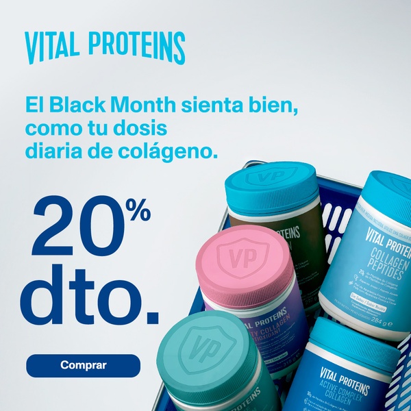 A square-ratio promotional ad for collagen peptides using a basket of products to visually represent the daily dose offer.